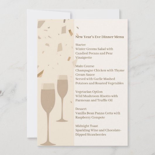 Minimalist Champagne Party Menu | Elegant Beige 招待状 (正面)