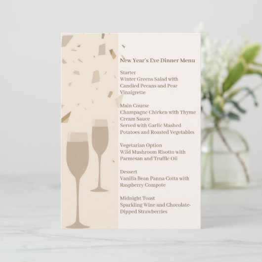Minimalist Champagne Party Menu | Elegant Beige 招待状 (スタンド正面)