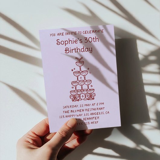 Minimalist Champagne Tower 30th Birthday Party     招待状