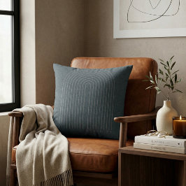 Minimalist Charcoal Blue Arch Line Art Quiet Luxur クッション