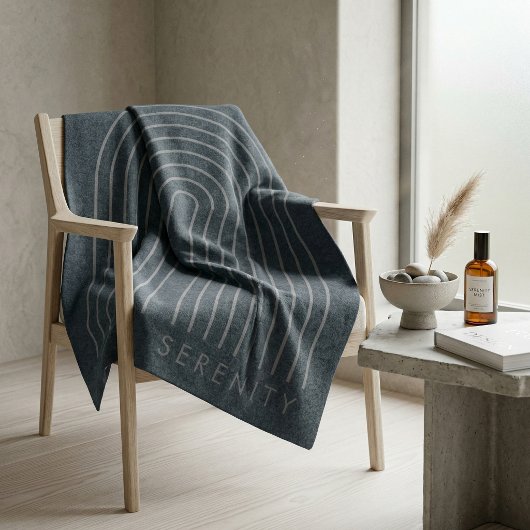 Minimalist Charcoal Blue Arch Line Art Quiet Luxur フリースブランケット
