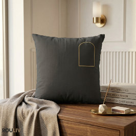 Minimalist Charcoal Grey Throw Pillow - Matte Gold クッション