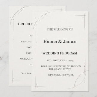 Minimalist Charcoal Line Wedding Ceremony Program プログラム