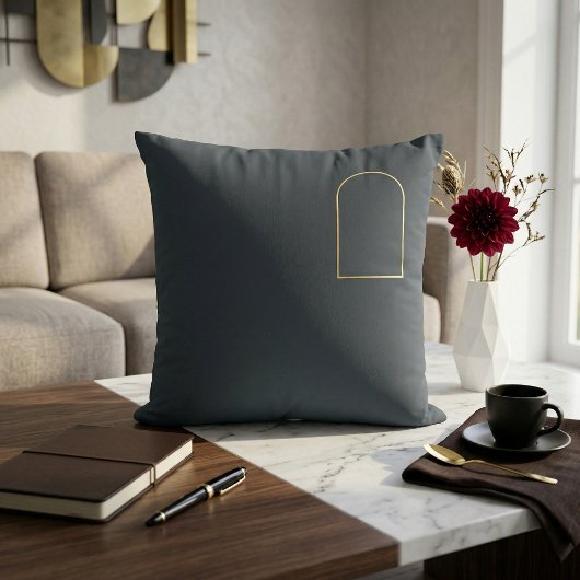Minimalist Charcoal Throw Pillow - Matte Gold Arch クッション