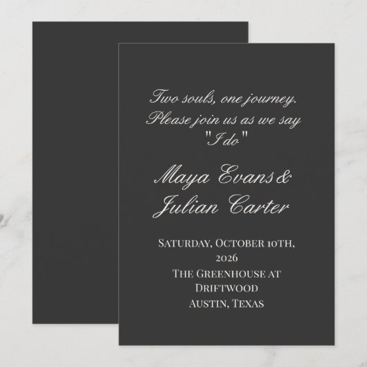  Minimalist Charcoal & Warm White Wedding  招待状 (正面/裏面)