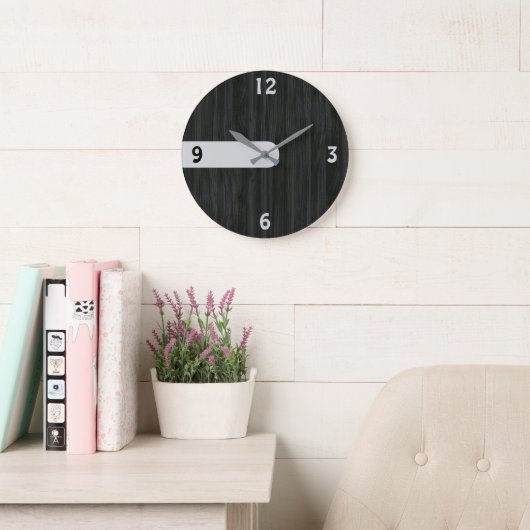 Minimalist Charcoal Wood Grain Wall Clock ラージ壁時計 (読書スペース)