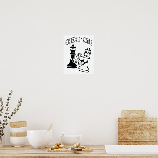 Minimalist Checkmate Chess Art Black and White ポスター (キッチン)