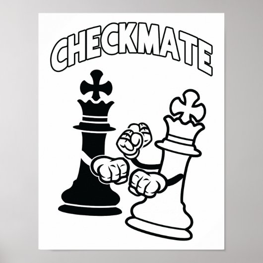 Minimalist Checkmate Chess Art Black and White ポスター (正面)