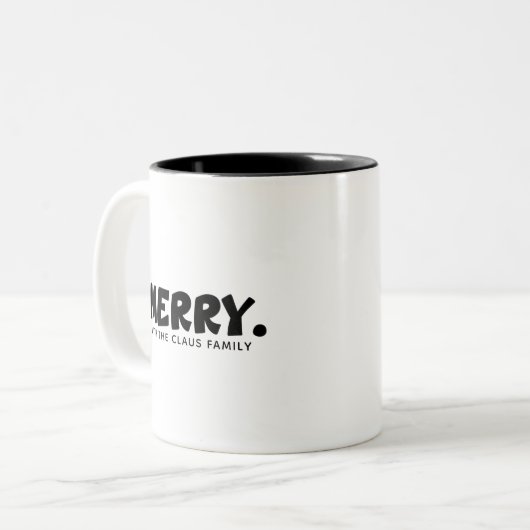 Minimalist Cheer: Personalized "MERRY." Statement ツートーンマグカップ (正面左)