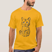 Minimalist Cheerful Cat Simple Line Art Tシャツ (正面)