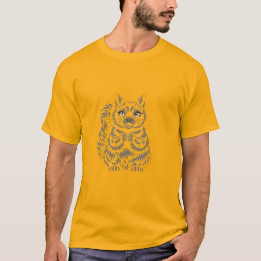 Minimalist Cheerful Squirrel Simple Line Art Tシャツ (正面)