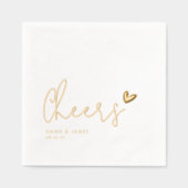 Minimalist “Cheers” Wedding Gold Heart Custom Name 箔ナプキン (正面)