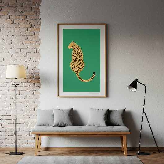 Minimalist Cheetah Illustration Green ポスター