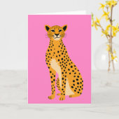 Minimalist Cheetah on Pink カード (黄色い花)