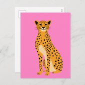 Minimalist Cheetah on Pink シーズンポストカード (正面/裏面)