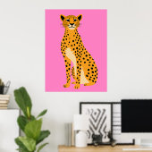 Minimalist Cheetah on Pink ポスター (ホームオフィス)