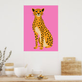 Minimalist Cheetah on Pink ポスター (キッチン)