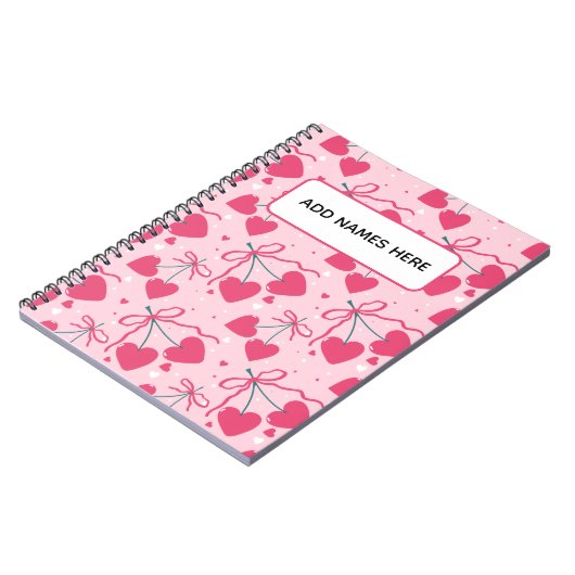 Minimalist Cherry Heart Notebook | Cute Retro Repe ノートブック (左側)