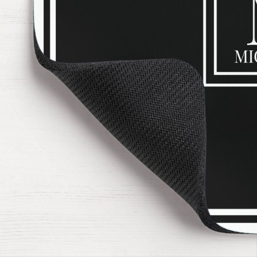 Minimalist Chic Black Monogram Double Boarder マウスパッド (コーナー)