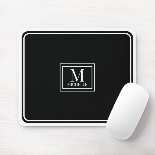 Minimalist Chic Black Monogram Double Boarder マウスパッド (マウス)