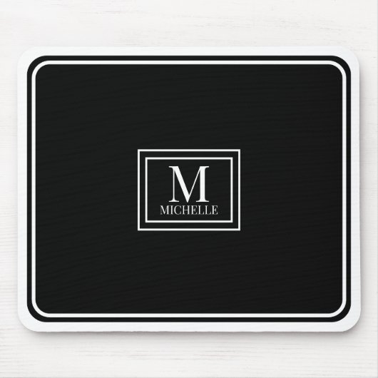 Minimalist Chic Black Monogram Double Boarder マウスパッド (正面)