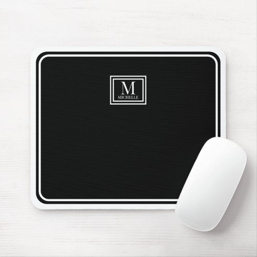 Minimalist Chic Black Monogram Double Boarder マウスパッド (マウス)