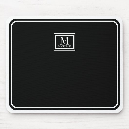 Minimalist Chic Black Monogram Double Boarder マウスパッド (正面)