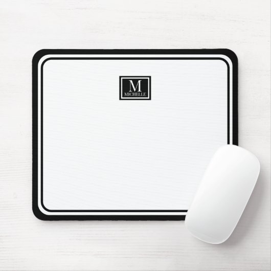 Minimalist Chic Black Monogram Double Boarder マウスパッド (マウス)