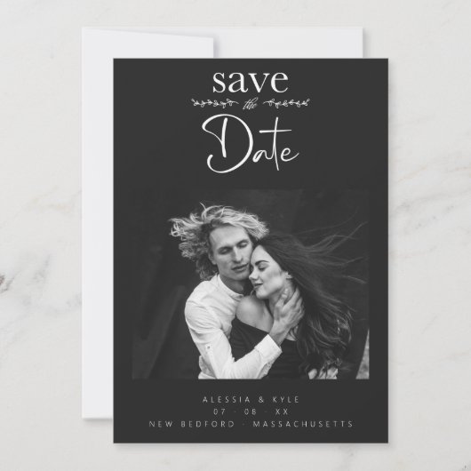 Minimalist Chic Elegant B&W Photo Couple Wedding (正面)