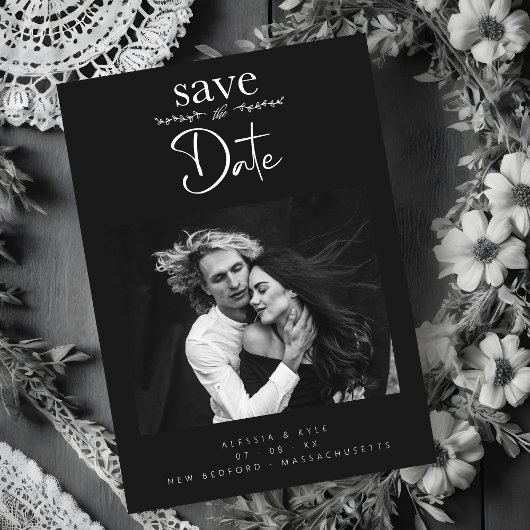 Minimalist Chic Elegant B&W Photo Couple Wedding