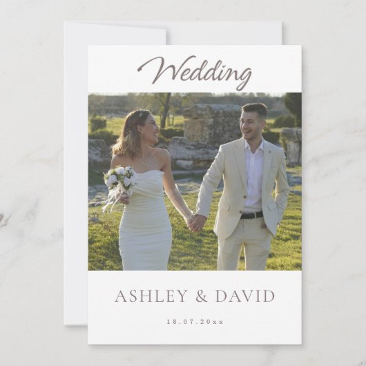 Minimalist Chic Front Photo Modern Script Wedding 招待状 (正面)