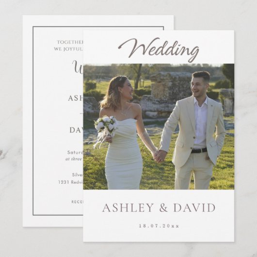 Minimalist Chic Front Photo Modern Script Wedding 招待状 (正面/裏面)