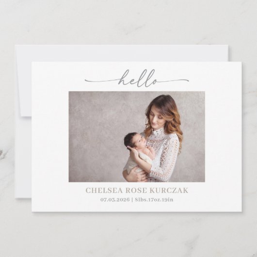 Minimalist Chic Hello Photo Baby Announcement card 招待状 (正面)