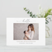 Minimalist Chic Hello Photo Baby Announcement card 招待状 (スタンド正面)