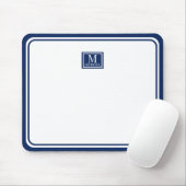 Minimalist Chic Navy Blue Monogram Double Boarder マウスパッド (マウス)