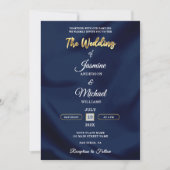 Minimalist Chic Navy & Gold Script Wedding Elegant 招待状 (正面)