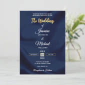 Minimalist Chic Navy & Gold Script Wedding Elegant 招待状 (スタンド正面)