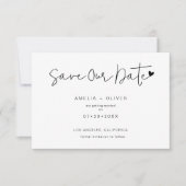 Minimalist Chic Script Heart Modern Wedding セーブザデート (正面)