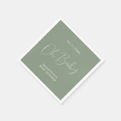 Minimalist Chic Script Sage Green Oh Baby Shower スタンダードカクテルナプキン (角)