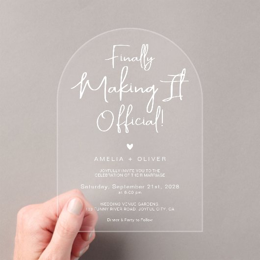 Minimalist Chic Script Typography Arch Wedding アクリル招待状 (インサイチュ (ポータブル))