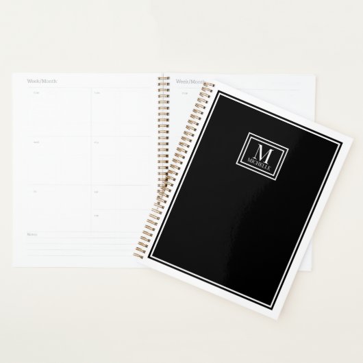 Minimalist Chic Two Boarder Monogram Name Black   プランナー手帳 (ディスプレー)