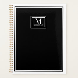 Minimalist Chic Two Boarder Monogram Name Black   プランナー手帳