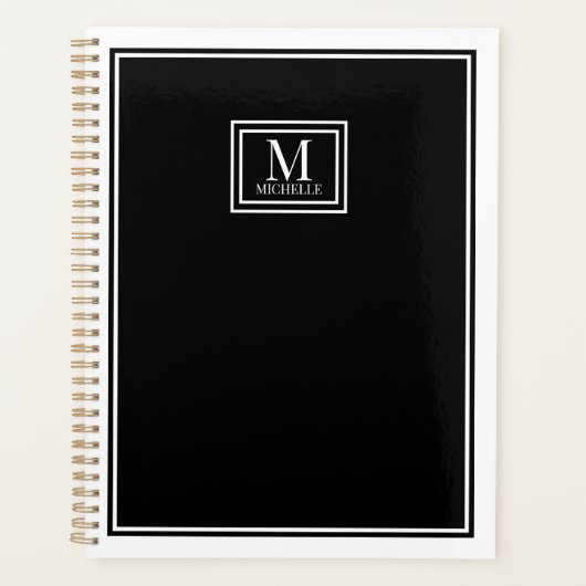 Minimalist Chic Two Boarder Monogram Name Black   プランナー手帳 (正面)