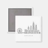 Minimalist Chicago Skyline Line Art マグネット (正面/裏面)