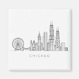 Minimalist Chicago Skyline Line Art マグネット