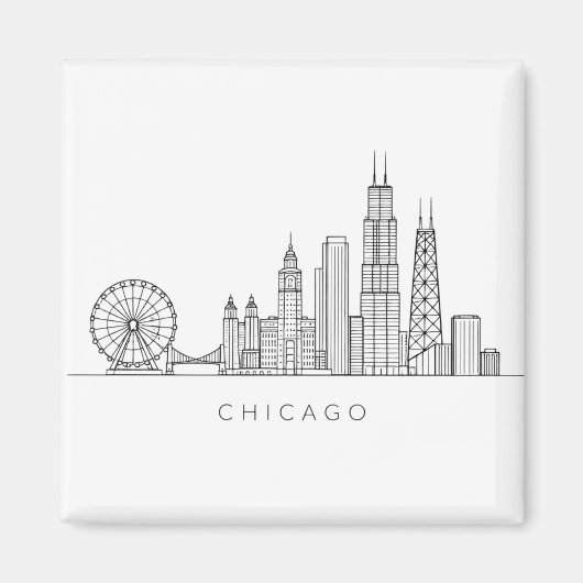 Minimalist Chicago Skyline Line Art マグネット (正面)