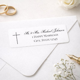 MINIMALIST Christian Cross Wedding Return Address ラベル