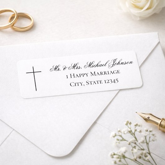 MINIMALIST Christian Cross Wedding Return Address ラベル