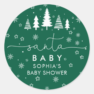 Minimalist Christmas Baby Shower Greenery ラウンドシール