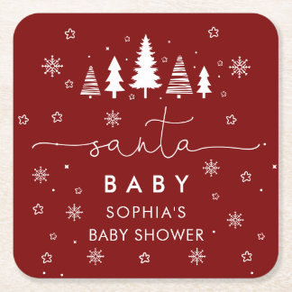 Minimalist Christmas Baby Shower Red スクエアペーパーコースター